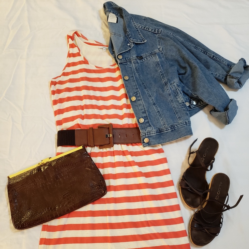 Orange and cream striped summer sleeveless dress